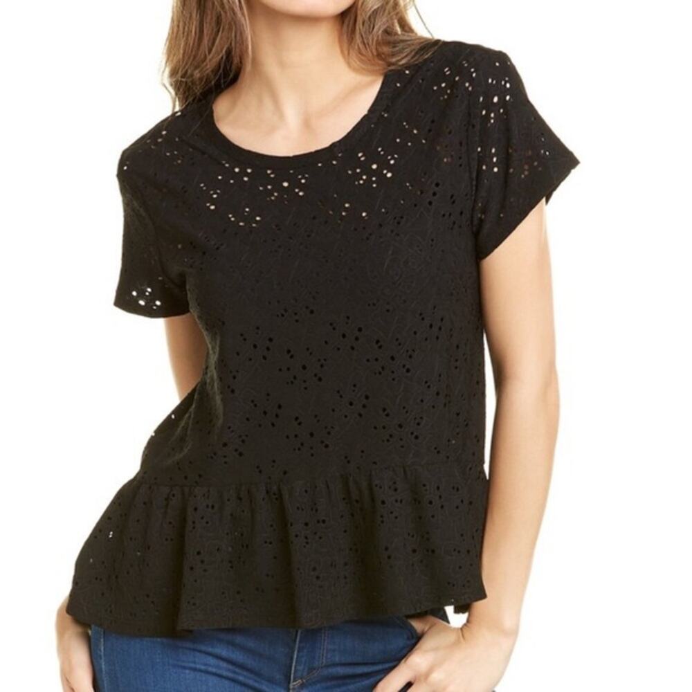 NWT Nanette Lepore black eyelet peplum top Medium